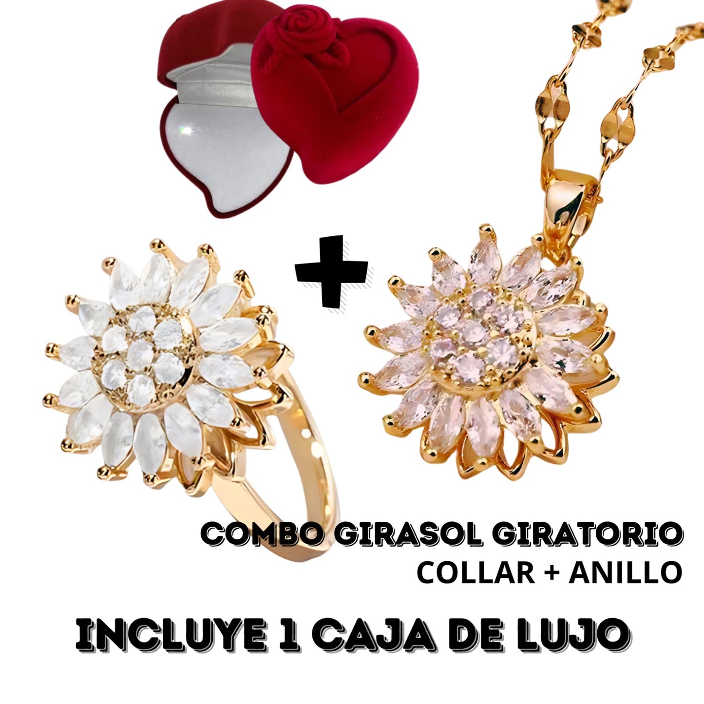 COMBO 2X1 🌻Obtén Anillo + Cadena Girasol Giratorio🌻