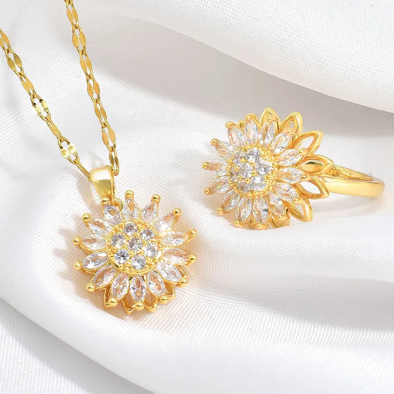 COMBO 2X1 🌻Obtén Anillo + Cadena Girasol Giratorio🌻
