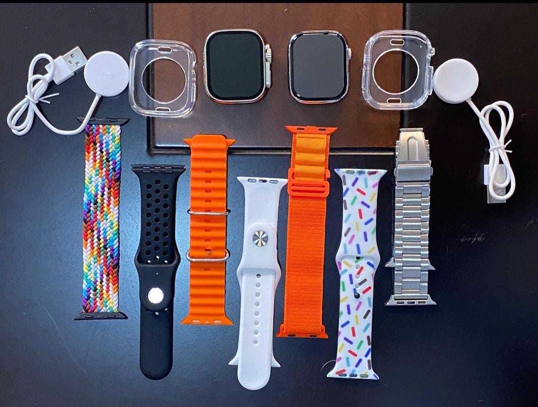 COMBO PAREJA 11X1 🔥2 Reloj Smartwatch 9 y Ultra 2 + 7 Pulsos de reloj + 2 Protectores de relojes🔥