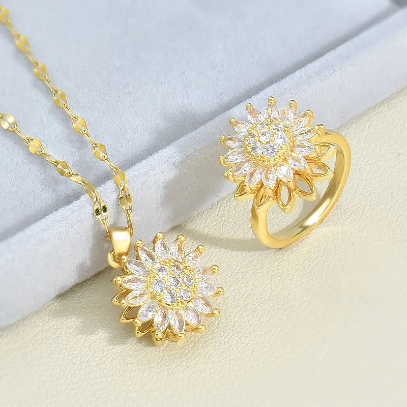 COMBO 2X1 🌻Obtén Anillo + Cadena Girasol Giratorio🌻