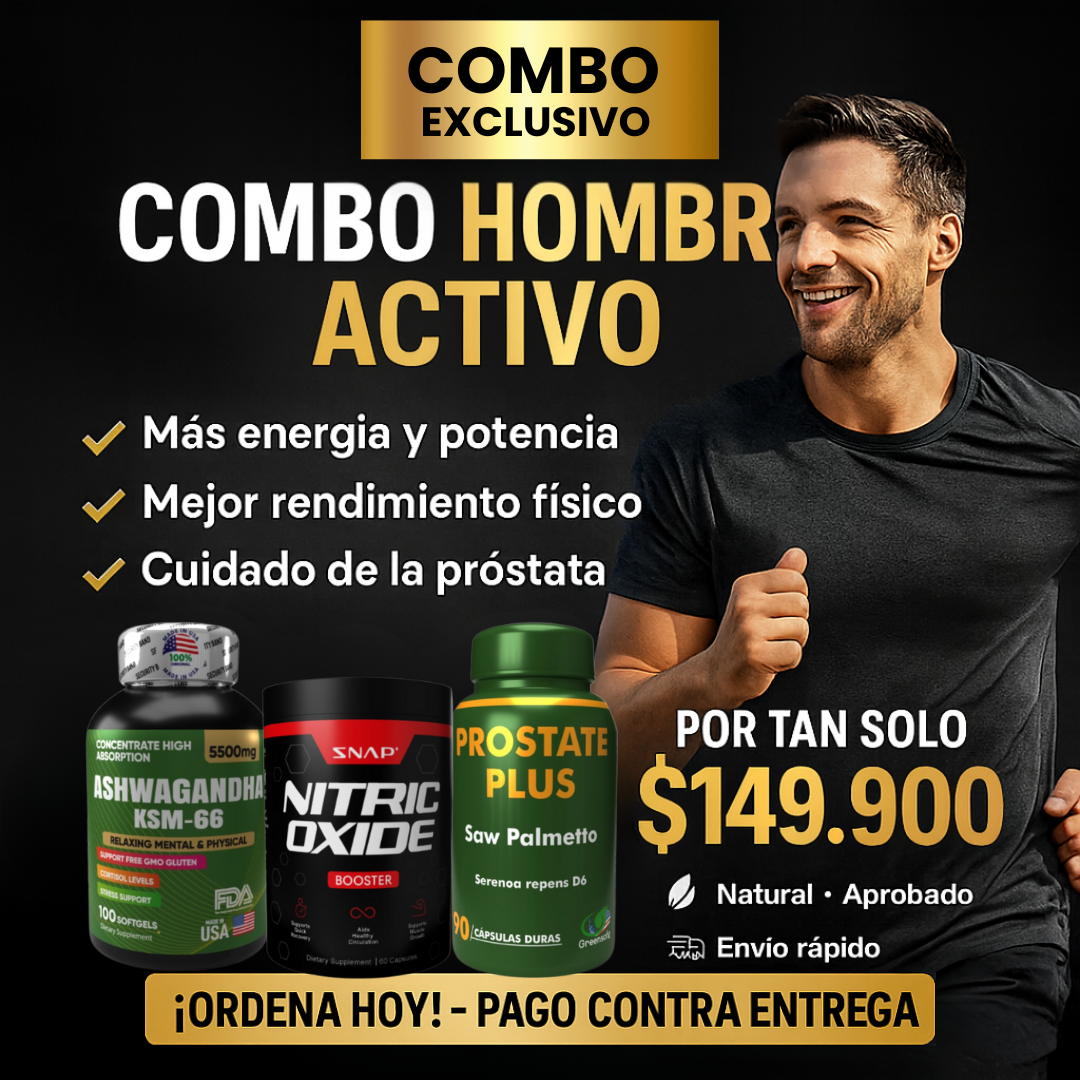 COMBO HOMBRE ACTIVO⚡Ashwagandha KSM-66 + Nitric Oxide Booster + Prostate Plus 💊