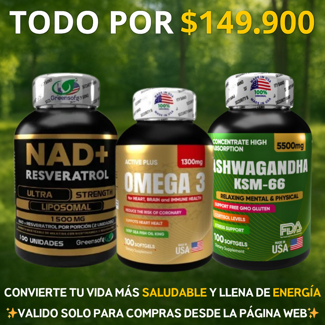 COMBO ENERGIA X3 ⚡ NAD + Ashwagandha KSM-66 + OMEGA 3⚡