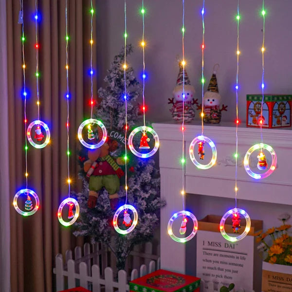CORTINA LUZ LED DE AROS CON FIGURA NAVIDEÑAS🎄