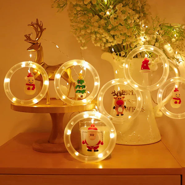 CORTINA LUZ LED DE AROS CON FIGURA NAVIDEÑAS🎄