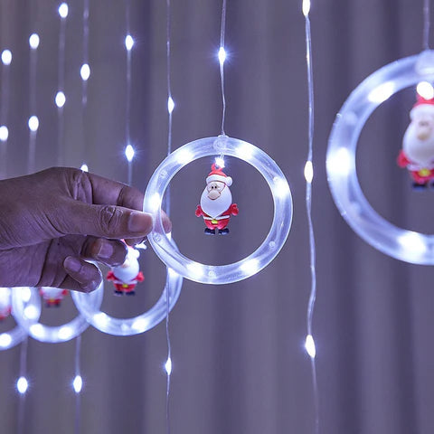 CORTINA LUZ LED DE AROS CON FIGURA NAVIDEÑAS🎄