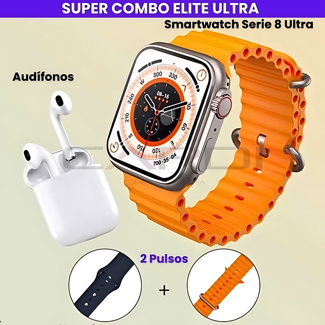 COMBO INDIVIDUAL 3X1🔥Obtén Reloj Watch X8 Ultra + Audifonos Airpods 2da generación + 2 Pulsos de Reloj🔥