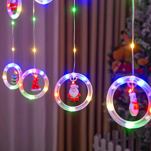 CORTINA LUZ LED DE AROS CON FIGURA NAVIDEÑAS🎄