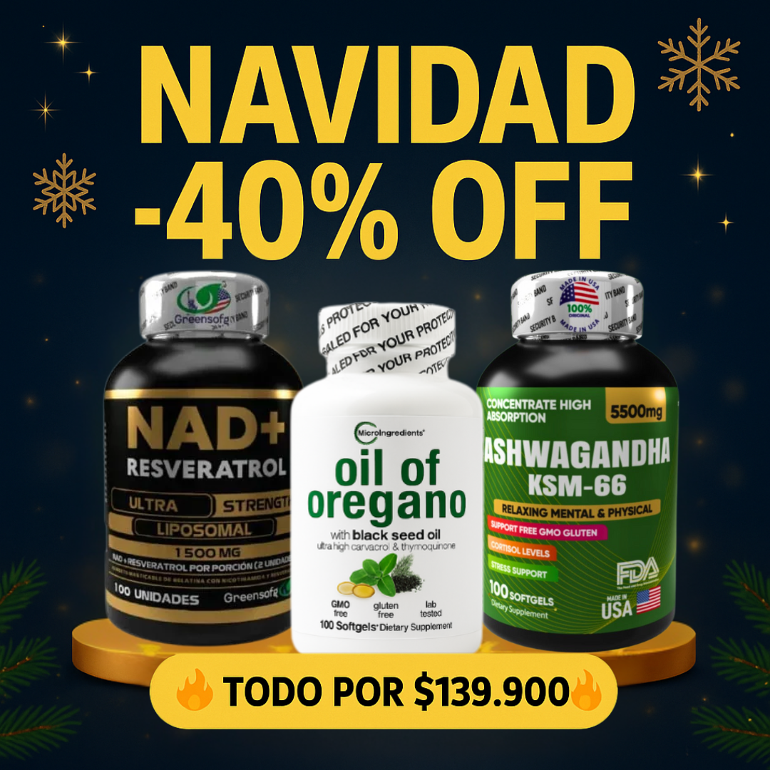 COMBO TRIPLE BIENESTAR⚡NAD + Ashwagandha Ksm-66 + Oil of Oregano💊