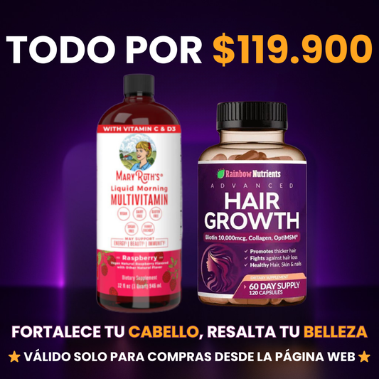 COMBO FORTALECE TU CABELLO 💆‍♀️MARY RUTHS FRAMBUESA + HAIR GROWTH💊
