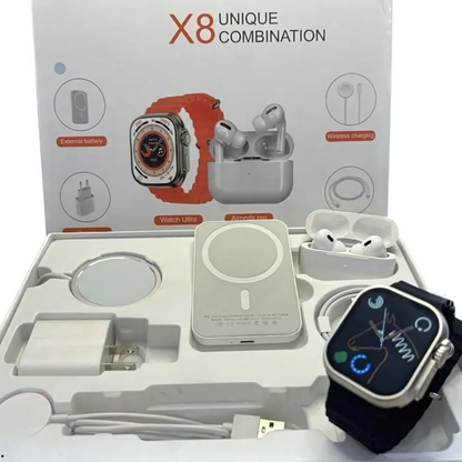 COMBO 5X1 🔥Obtén Reloj SmartWatch X8 Ultra + Audifonos Airpods Pro 2da generación+ Bateria Portátil🔥