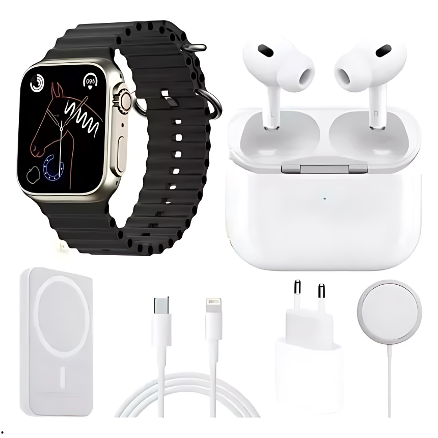 COMBO 5X1 🔥Obtén Reloj SmartWatch X8 Ultra + Audifonos Airpods Pro 2da generación+ Bateria Portátil🔥