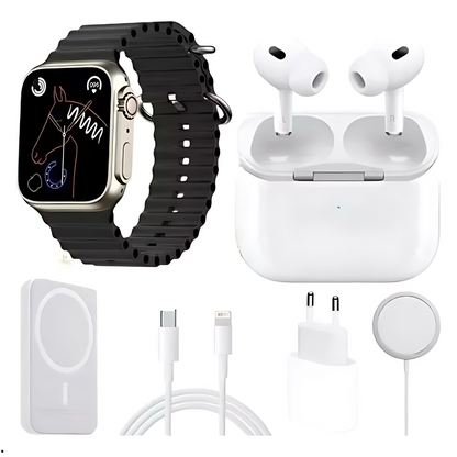 COMBO 5X1 🔥Obtén Reloj SmartWatch X8 Ultra + Audifonos Airpods Pro 2da generación+ Bateria Portátil🔥