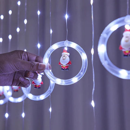 CORTINA LUZ LED DE AROS CON FIGURA NAVIDEÑAS🎄