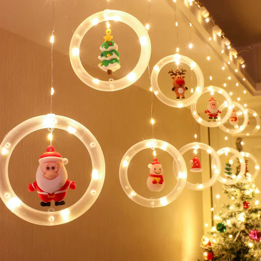 CORTINA LUZ LED DE AROS CON FIGURA NAVIDEÑAS🎄